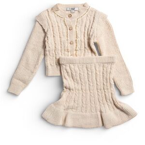 Badgley Mischka Cream Cable Knit Pearl Button Gold Metallic Sweater Set Girl 3T